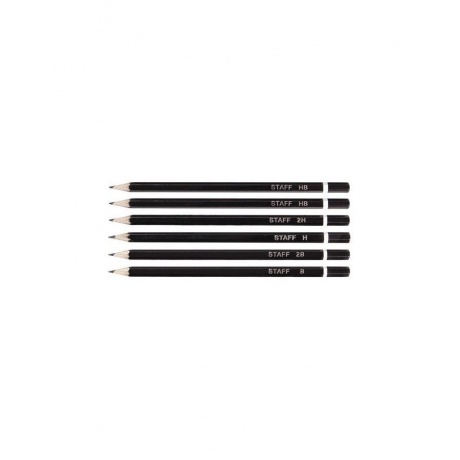 Карандаши чернографитные STAFF, НАБОР 6 шт., 2H-2B, без резинки, черный корпус, заточенные, 181254, (10 шт.) - фото 3