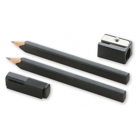 Набор карандашей чернографитных Moleskine Drawing Set EW1PSA (2 карандаша 2B + точилка), корпус черный - фото 1