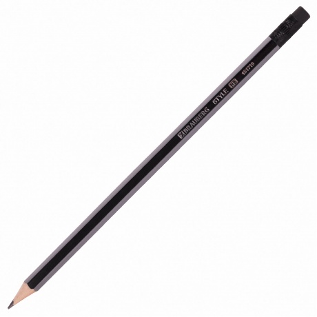 181719, Набор карандашей чернографитных BRAUBERG &quot;Style&quot; 12 шт., HB, с ластиком, корпус черно-серый, 181719 - фото 2