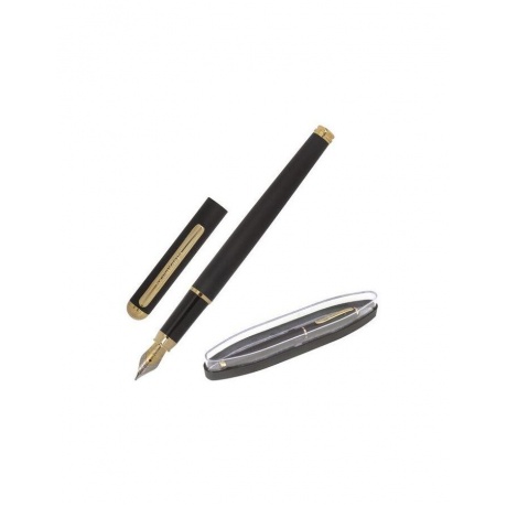 Ручка бизнес-класса перьевая BRAUBERG Maestro, СИНЯЯ, корпус черный с золотистыми деталями, линия письма 0,25 мм, 143471 - фото 1