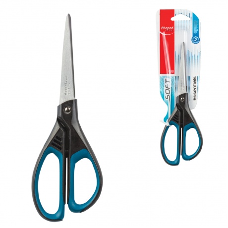 Ножницы MAPED (Франция) Essentials Soft, 210 мм, прорезиненные ручки, черно-синие, европодвес, 469210, 468310, (6 шт.) - фото 1