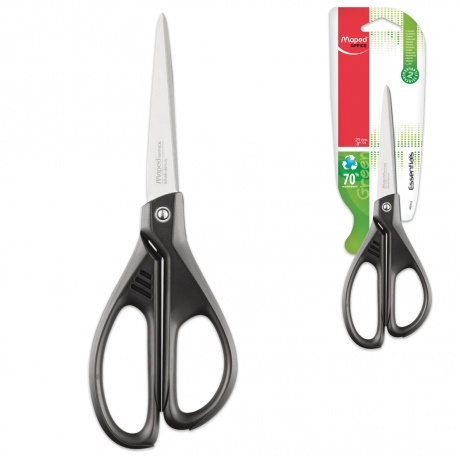 Ножницы MAPED (Франция) Essentials Green, 210 мм, черные, эргономичные ручки, картонная упаковка с европодвесом, 468110, (6 шт.) - фото 1