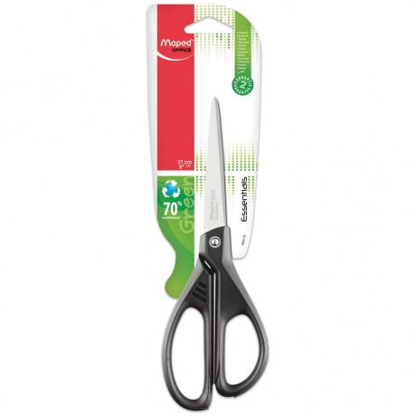 Ножницы MAPED (Франция) Essentials Green, 210 мм, черные, эргономичные ручки, картонная упаковка с европодвесом, 468110, (6 шт.) - фото 2
