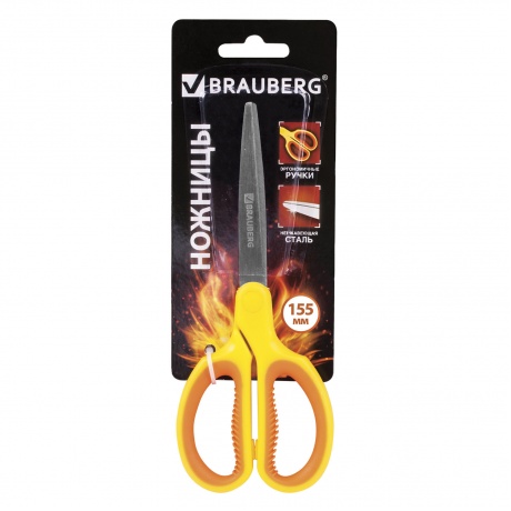 Ножницы BRAUBERG Extra 155 мм, классической формы, ребристые резиновые вставки, оранжево-желтые, 236450, (4 шт.) - фото 2
