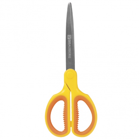 Ножницы BRAUBERG Extra 185 мм, классической формы, ребристые резиновые вставки, оранжево-желтые, 236451, (4 шт.) - фото 1