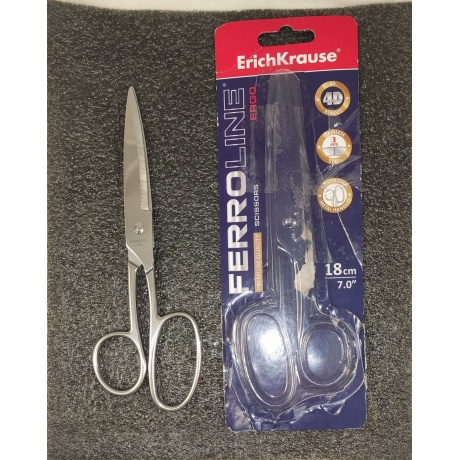 Ножницы ERICH KRAUSE Ferro, 180 мм, серебристые, в картонной упаковке с европодвесом, 14852 уцененный - фото 2