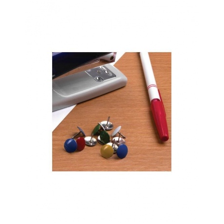 Кнопки канцелярские BRAUBERG, металлические, цветные, 10 мм, 50 шт., в картонной коробке, 220554, (30 шт.) - фото 7