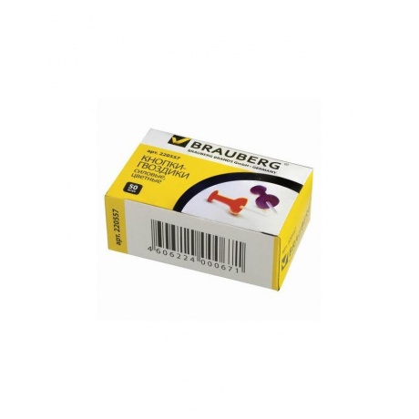 Силовые кнопки-гвоздики BRAUBERG, цветные, 50 шт., в картонной коробке, 220557, (24 шт.) - фото 1