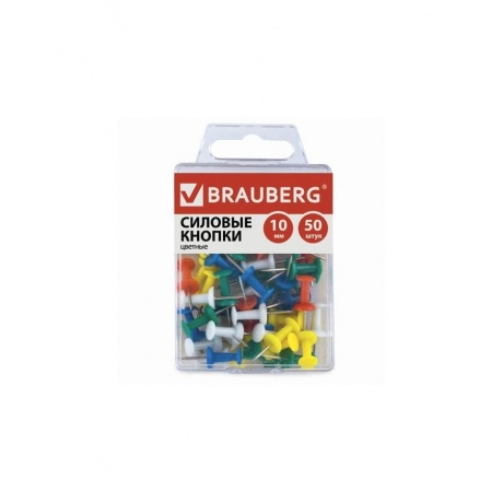 Силовые кнопки-гвоздики BRAUBERG, цветные, 50 шт., в пластиковой коробке, 221117, (8 шт.) - фото 1