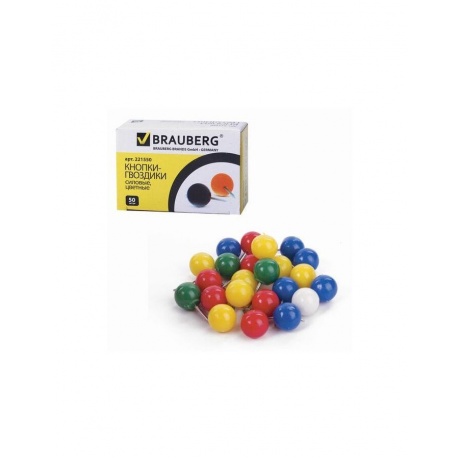 Силовые кнопки-гвоздики BRAUBERG, цветные (шарики), 50 шт., в картонной коробке, 221550, (24 шт.) - фото 2