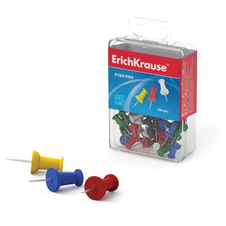 Силовые кнопки-гвоздики ERICH KRAUSE, цветные, 100 шт., в пластиковой коробке, 19749 - фото 2