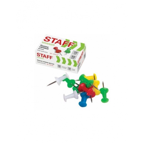 Силовые кнопки-гвоздики STAFF, цветные, 50 шт., в картонной коробке, 224770, (24 шт.) - фото 2