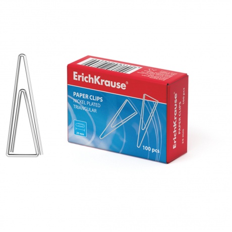 Скрепки ERICH KRAUSE, 25 мм, металлические, треугольные, 100 штук, в картонной коробке, 24869 - фото 3
