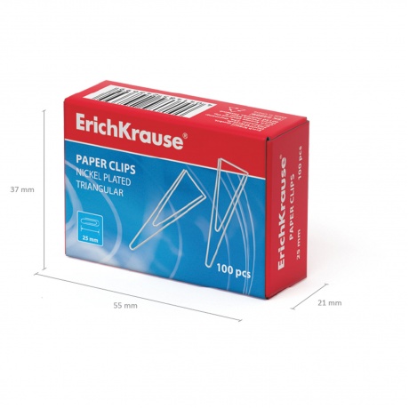Скрепки ERICH KRAUSE, 25 мм, металлические, треугольные, 100 штук, в картонной коробке, 24869 - фото 5