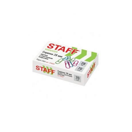 Скрепки STAFF, 28 мм, цветные, 70 шт., в картонной коробке, 224630, (30 шт.) - фото 1