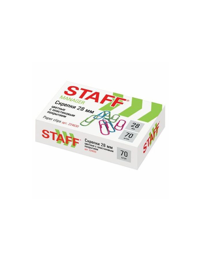 Скрепки STAFF, 28 мм, цветные, 70 шт., в картонной коробке, 224630, (30 шт.)