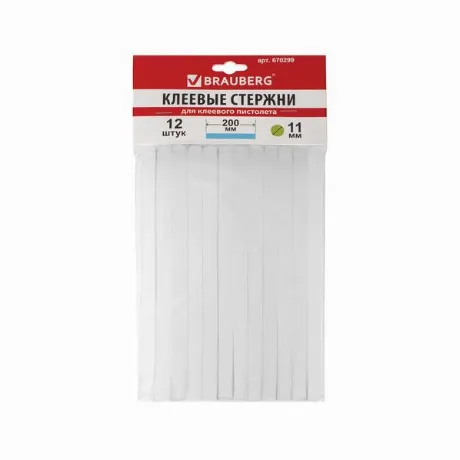 Клеевые стержни, диаметр 11 мм, длина 200 мм, белые, комплект 12...