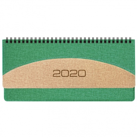 Планинг настольный датированный 2020 BRAUBERG SimplyNew, кожзам, зеленый с кремовым, 305х140 мм, 129771 - фото 1