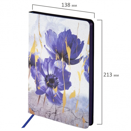 112013, Ежедневник недатированный А5 (138х213 мм), BRAUBERG VISTA, под кожу, гибкий, 136 л., &quot;Blue flowers&quot;, 112013 - фото 2