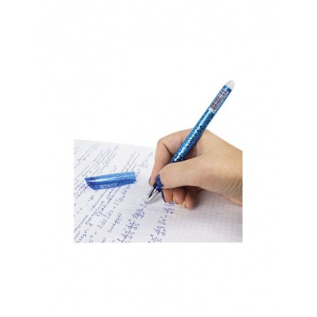Ручка стираемая гелевая STAFF, СИНЯЯ, хромированные детали, узел 0,5 мм, линия письма 0,35 мм, 142494, (12 шт.) - фото 8