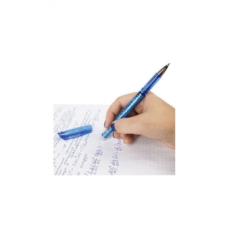 Ручка стираемая гелевая STAFF, СИНЯЯ, хромированные детали, узел 0,5 мм, линия письма 0,35 мм, 142494, (12 шт.) - фото 9