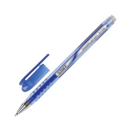 Ручка стираемая гелевая STAFF, СИНЯЯ, корпус синий, хромированные детали, узел 0,5 мм, линия письма 0,38 мм, GP190, (12 шт.) - фото 1