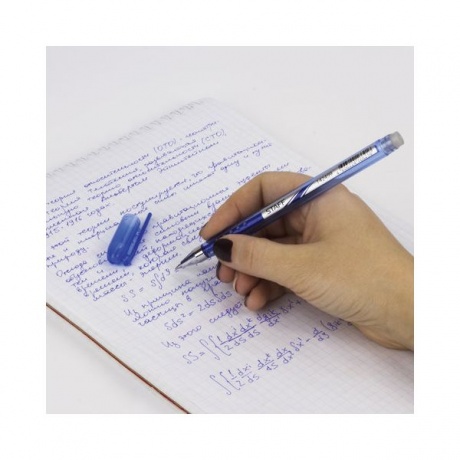Ручка стираемая гелевая STAFF, СИНЯЯ, корпус синий, хромированные детали, узел 0,5 мм, линия письма 0,38 мм, GP190, (12 шт.) - фото 8