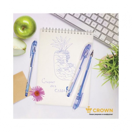 Ручка стираемая гелевая Crown Erasable Jell (EG028) синяя (12 шт. в уп-ке) - фото 6