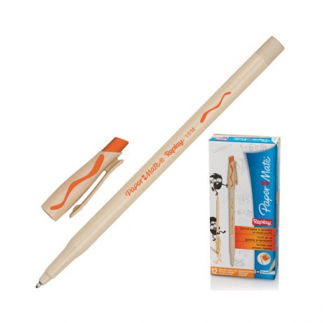 Ручка стираемая шариковая Paper Mate Replay (S0851461) оранжевая, корпус бежевый (12 шт. в уп-ке) - фото 1