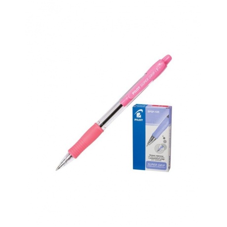 Ручка шариковая масляная автоматическая с грипом PILOT Super Grip, СИНЯЯ, розовые детали, линия письма 0,32 мм, BPGP-10R-F, (12 шт.) - фото 1