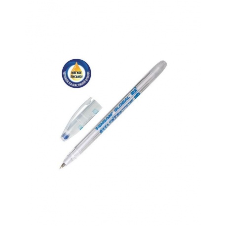 Ручка шариковая масляная PENSAN Global-21, СИНЯЯ, корпус прозрачный, узел 0,5 мм, линия письма 0,3 мм, 2221, (36 шт.) - фото 1