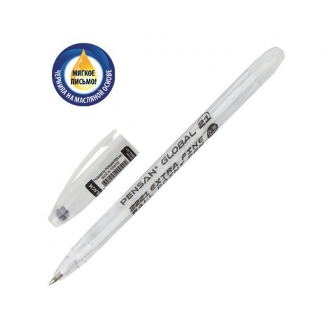 Ручка шариковая масляная PENSAN Global-21, ЧЕРНАЯ, корпус прозрачный, узел 0,5 мм, линия письма 0,3 мм, 2221, (36 шт.) - фото 1