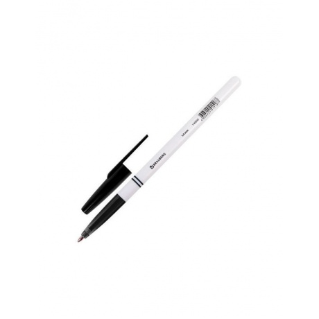 Ручка шариковая BRAUBERG Офисная, ЧЕРНАЯ, корпус белый, узел 1 мм, линия письма 0,5 мм, 140890, (96 шт.) - фото 1