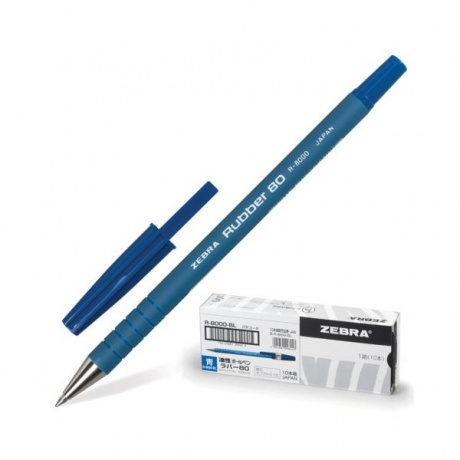 Ручка шариковая ZEBRA Rubber 80, СИНЯЯ, корпус soft-touch, узел 0,7 мм, линия письма 0,5 мм, R-8000-BL - фото 1