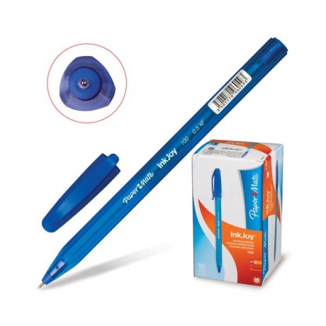 Ручка шариковая PAPER MATE Inkjoy 100, СИНЯЯ, корпус тонированный синий, узел 0,7 мм, линия письма 0,5 мм, S0960900, (50 шт.) - фото 1