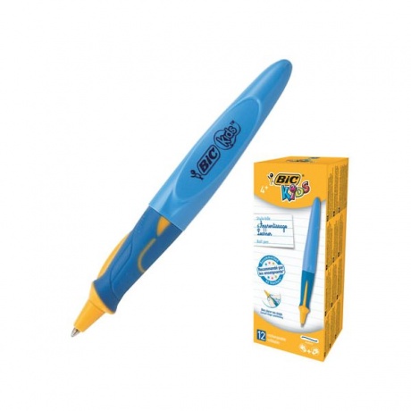 Ручка шариковая с грипом BIC Kids Twist, СИНЯЯ, для детей, корпус голубой, узел 1 мм, линия письма 0,32 мм, 918457 - фото 1