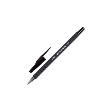 Ручка шариковая STAFF, ЧЕРНАЯ, корпус прорезиненный черный, узел 0,7 мм, линия письма 0,35 мм, BP191, (50 шт.) - фото 1