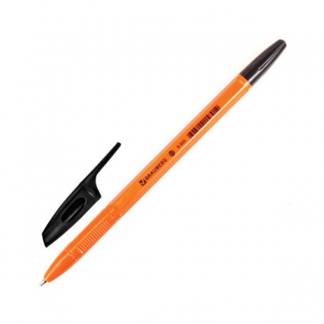 Ручка шариковая BRAUBERG X-333 Orange, ЧЕРНАЯ, корпус оранжевый, узел 0,7 мм, линия письма 0,35 мм, BP168, (100 шт.) - фото 1