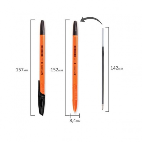Ручка шариковая BRAUBERG X-333 Orange, ЧЕРНАЯ, корпус оранжевый, узел 0,7 мм, линия письма 0,35 мм, BP168, (100 шт.) - фото 7