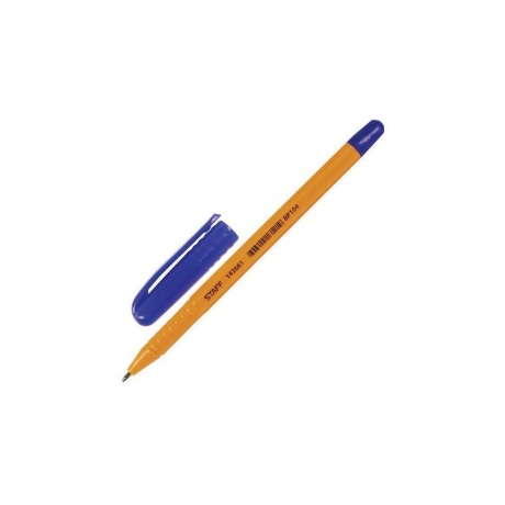 Ручка шариковая STAFF, СИНЯЯ, шестигранная, корпус оранжевый, узел 1 мм, линия письма 0,5 мм, BP104, (100 шт.) - фото 1