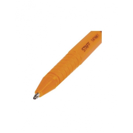 Ручка шариковая STAFF, СИНЯЯ, шестигранная, корпус оранжевый, узел 1 мм, линия письма 0,5 мм, BP104, (100 шт.) - фото 4