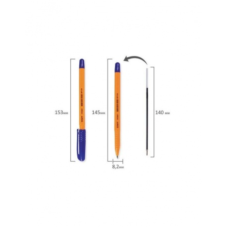Ручка шариковая STAFF, СИНЯЯ, шестигранная, корпус оранжевый, узел 1 мм, линия письма 0,5 мм, BP104, (100 шт.) - фото 7