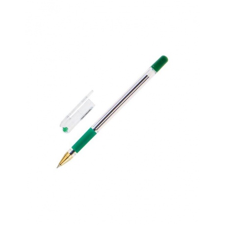 Ручка шариковая масляная с грипом MUNHWA MC Gold, зеленая, корпус прозрачный, узел 0,5 мм, линия письма 0,3 мм, BMC-04, (12 шт.) - фото 1