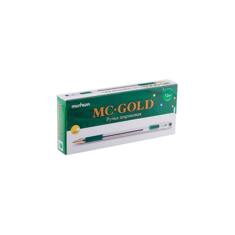 Ручка шариковая масляная с грипом MUNHWA MC Gold, зеленая, корпус прозрачный, узел 0,5 мм, линия письма 0,3 мм, BMC-04, (12 шт.) - фото 2