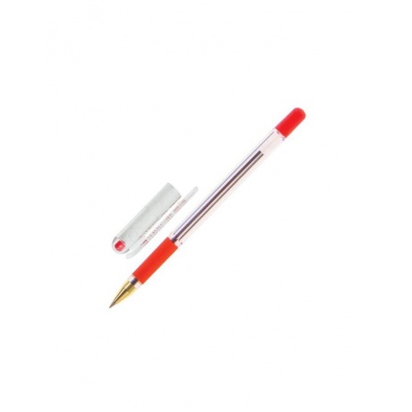 Ручка шариковая масляная с грипом MUNHWA MC Gold, КРАСНАЯ, корпус прозрачный, узел 0,5 мм, линия письма 0,3 мм, BMC-03, (12 шт.) - фото 1