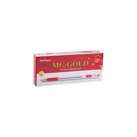 Ручка шариковая масляная с грипом MUNHWA MC Gold, КРАСНАЯ, корпус прозрачный, узел 0,5 мм, линия письма 0,3 мм, BMC-03, (12 шт.) - фото 2