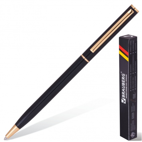 Ручка бизнес-класса шариковая BRAUBERG Slim Black, корпус черный, узел 1 мм, линия письма 0,7 мм, синяя, 141402, (Цена за 5 шт.) - фото 1