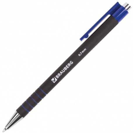 Ручка шариковая автоматическая BRAUBERG Capital+, СИНЯЯ, soft-touch, узел 0,7 мм, линия письма 0,35 мм, подвес, BPR131, (25 шт.) - фото 1