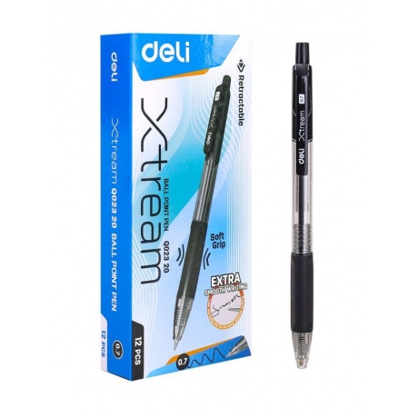 Ручка шариковая автоматическая Deli EQ02320 X-tream черная, корпус прозрачный/черный (12 шт. в уп-ке) - фото 1