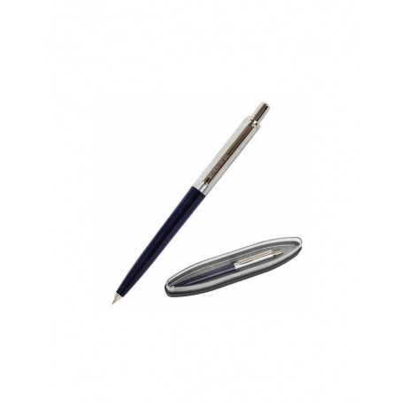 Ручка бизнес-класса шариковая BRAUBERG Soprano, СИНЯЯ, корпус серебристый с черным, линия письма 0,5 мм, 143484 - фото 1